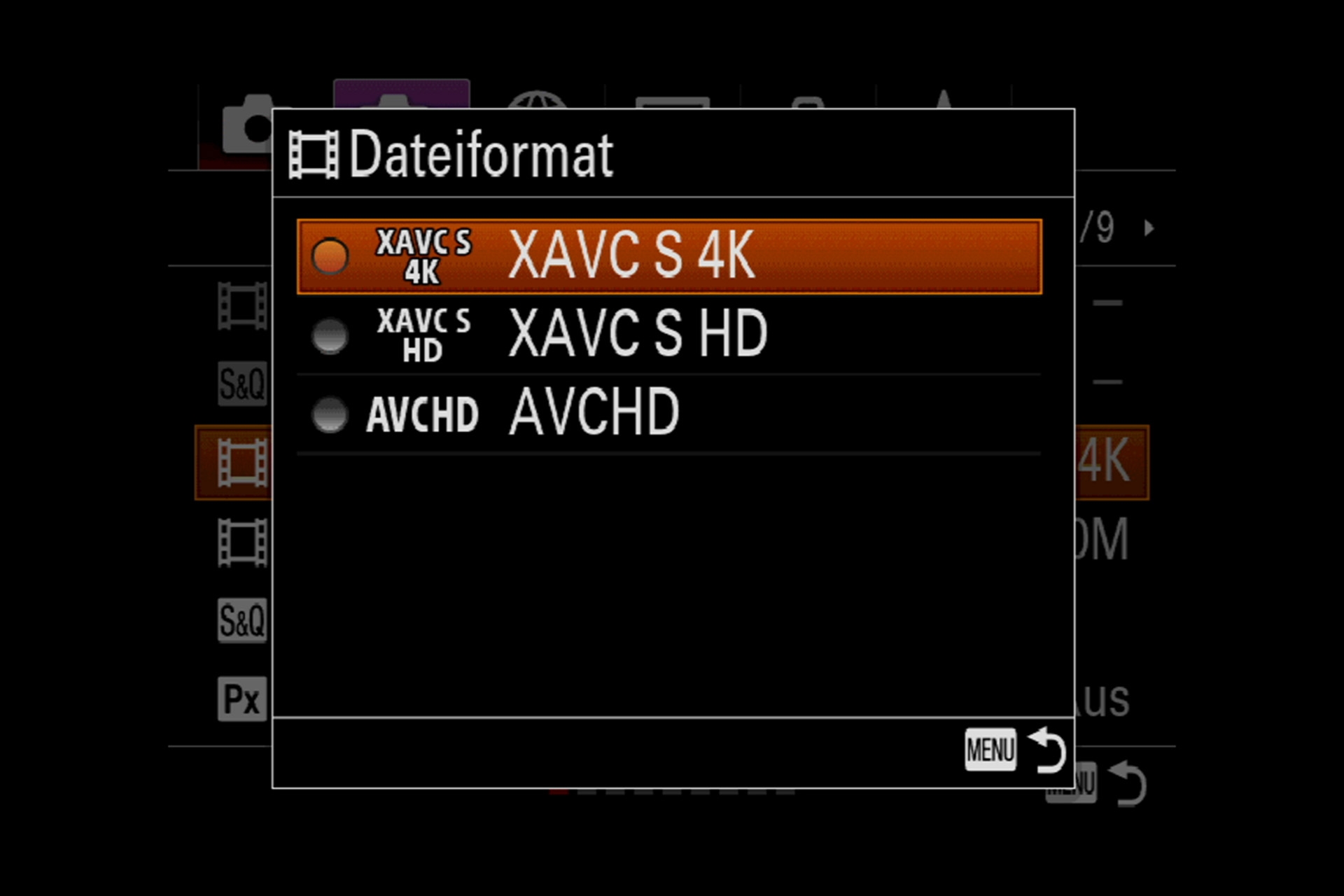 Sony Alpha 7R III Videofunktionen: Aus drei Dateiformaten darf ausgewählt werden.