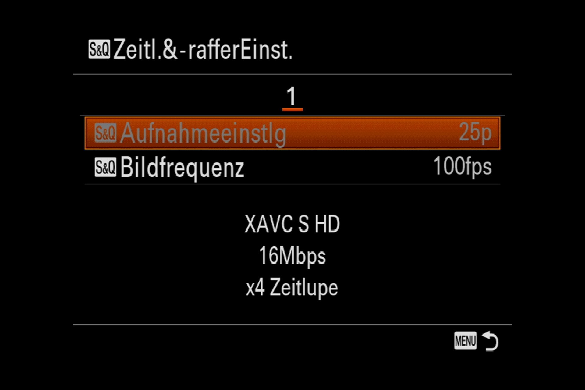 Sony Alpha 7R III Videofunktionen: Einstellung der Zeitlupenaufnahme.