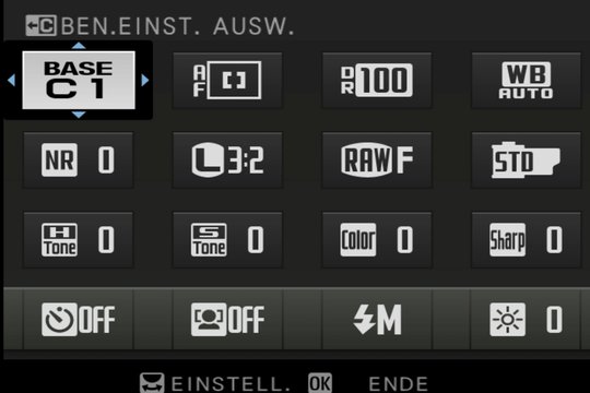 Fujifilm X-H1: Menü zur individuellen Anpassung des Schnellmenüs.