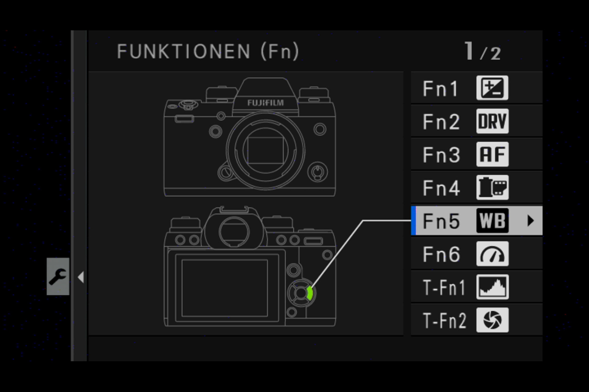 Fujifilm X-H1: Menü zur Anpassung der Funktionstasten.
