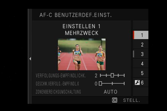 Fujifilm X-H1: Einstellung 1: Standard-Tracking-Option für ein weites Feld an sich bewegenden Objekten.