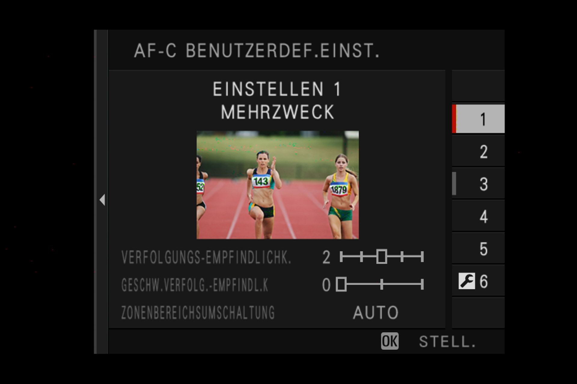 Fujifilm X-H1: Einstellung 1: Standard-Tracking-Option für ein weites Feld an sich bewegenden Objekten.