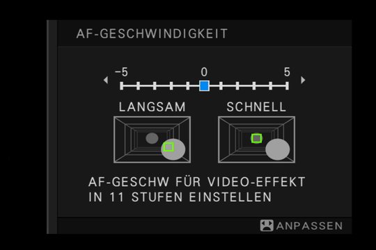 Fujifilm X-H1. Filmeinstellungen, Autofokus-Feintuning: Anpassen der AF-Geschwindigkeit.