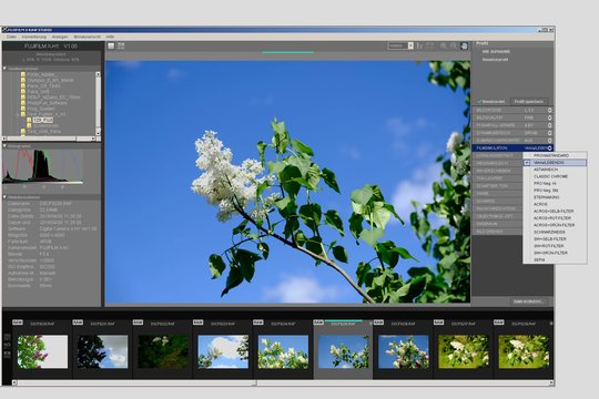 Fujifilm X-H1. Entwicklung der Raw-Daten im Fujifilm X Raw Studio: Nachträgliches Anpassen der Analogfilm-Simulation von Standard Provia auf Velvia.