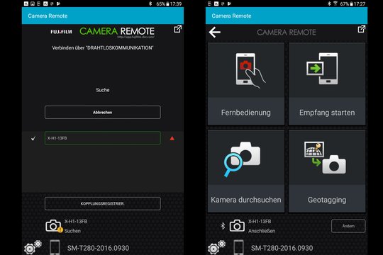 Fujifilm X-H1. Steuerung per WiFi: Verbindung zum Smartphone und Übersicht der drahtlosen Möglichkeiten.