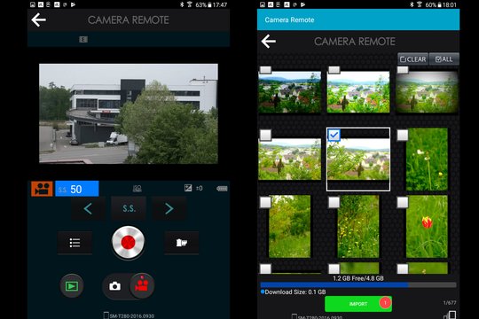 Fujifilm X-H1. Steuerung per WiFi: Einstellungen im Videomodus, Auswahl und Importieren von verkleinerten Fotos ins Smartphone.