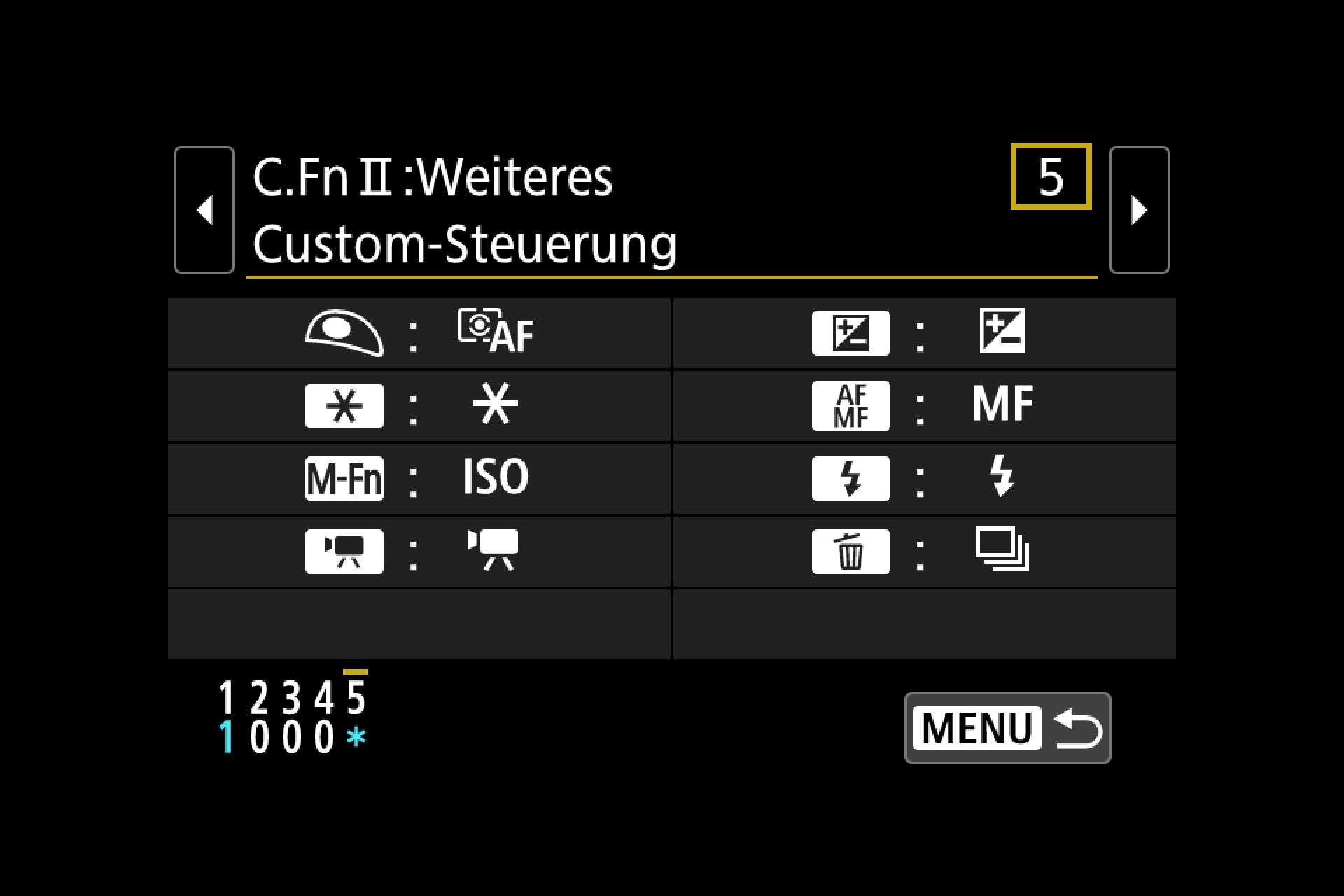 Canon M50, Bedienung mit Anpassungen. Beinahe alle Tasten dürfen umprogrammiert werden.