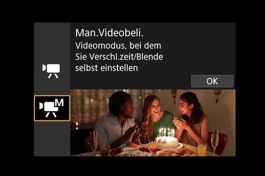 Canon EOS M50. Das Filmen in 4K/UHD ist entweder vollautomatisch oder ganz manuell möglich, Zwischenstufen gibt es nicht. Hier die Erklärung für die manuelle Belichtung.