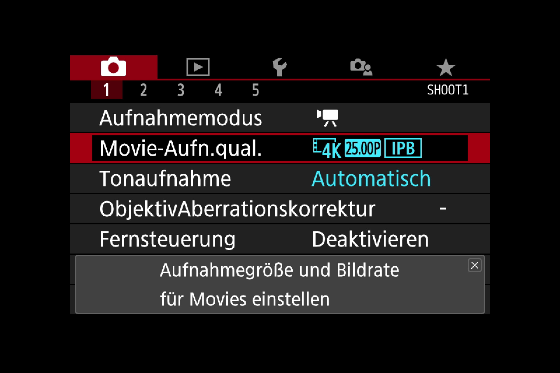 Canon EOS M50. Nur im Movie-Modus ist das Filmen in 4K/UHD möglich. Die Bildrate beträgt dabei maximal 25 fps. Der Ton lässt sich automatisch oder manuell aussteuern.