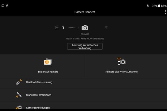 Canon EOS M50. Auswahl der Möglichkeiten nach Verbindung über Bluetooth.