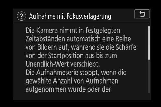 Nikon Z 7 Menüsystem: Ein Hilfe-Text kann auch mal über mehrere Seiten gehen.