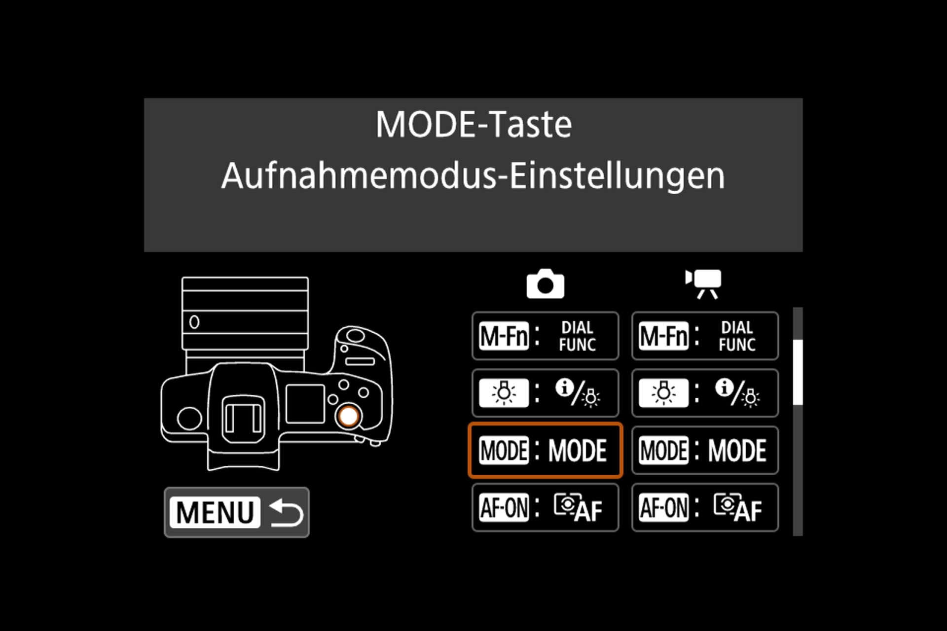 Funktions-Anpassung der oberen Tasten.