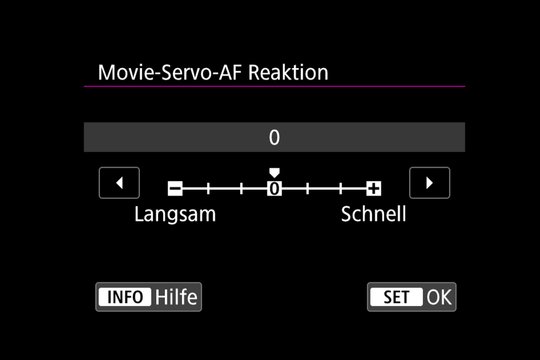 Video-Menü. Wahl der Autofokus-Reaktion.