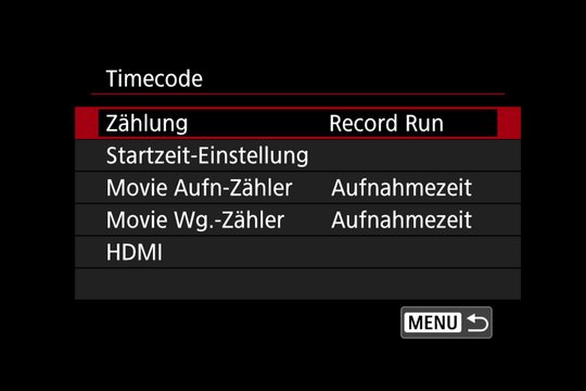 Video-Menü. Zeitcode-Einstellungen.