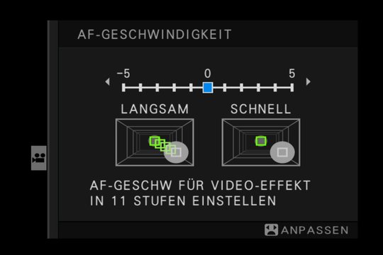 Videomenü 3, Untermenü Beschleunigungserfassung: Wie empfindlich reagiert die Verfolgung auf Änderung der Geschwindigkeit des Objekts?