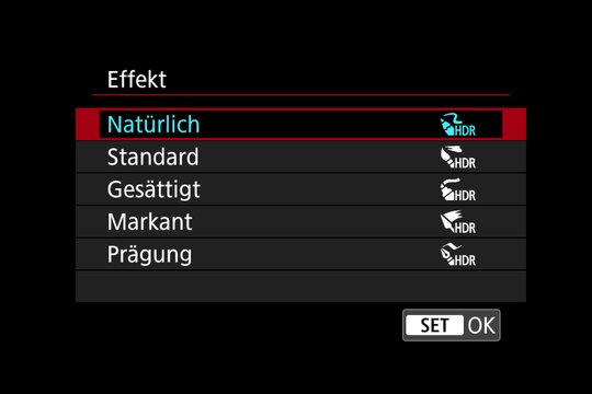 HDR-Modus: Effekt-Auswahl