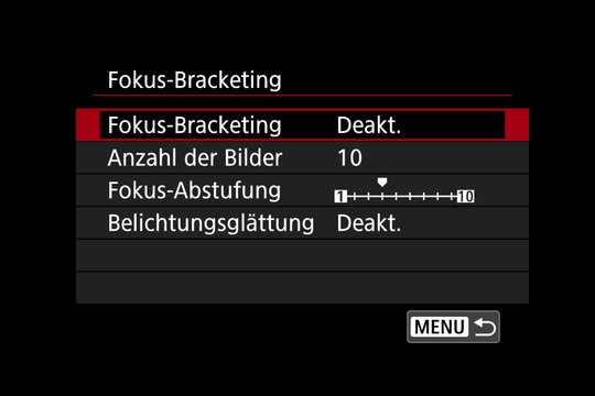 Fokus-Bracketing: Allgemeine Einstellungen