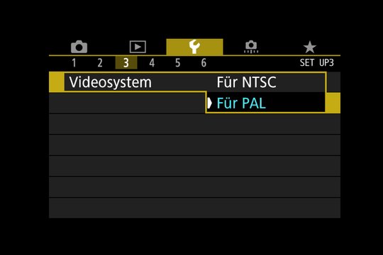 Eigene Menüseite für Videosystem-Einstellung.