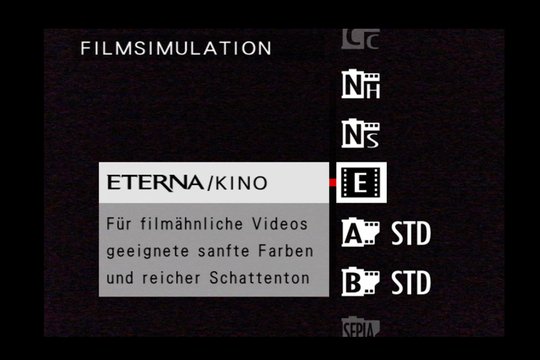 Videomenü 1, Untermenü Filmsimulation: Eterna/Kino.