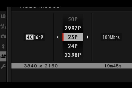 Videomenü 1, Untermenü Videomodus: Formate und Frameraten, 4K/UHD