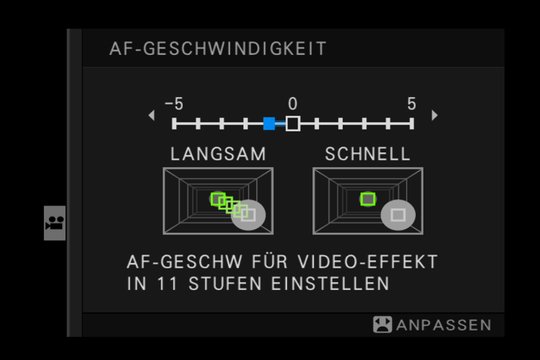 Videomenü 3, Untermenü Beschleunigungserfassung: Wie empfindlich reagiert die Verfolgung auf Änderung der Geschwindigkeit des Objekts?