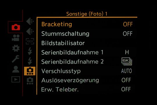 Bestimmen der Serienbild-Funktionen und Bracketing-Modi.