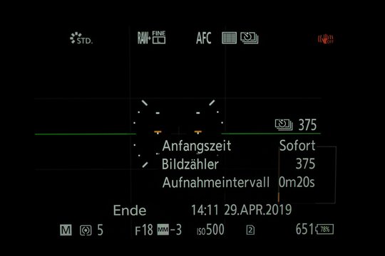 Zeitraffer-Aufnahmen starten.