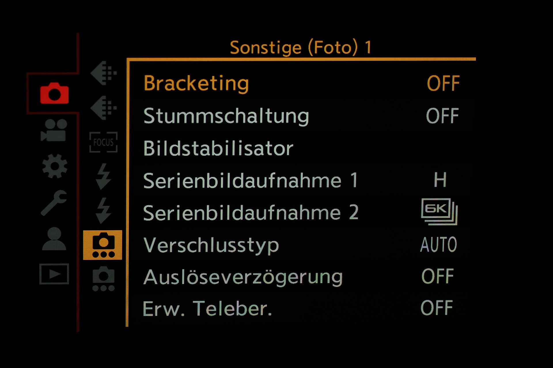 Bestimmen der Serienbild-Funktionen und Bracketing-Modi.