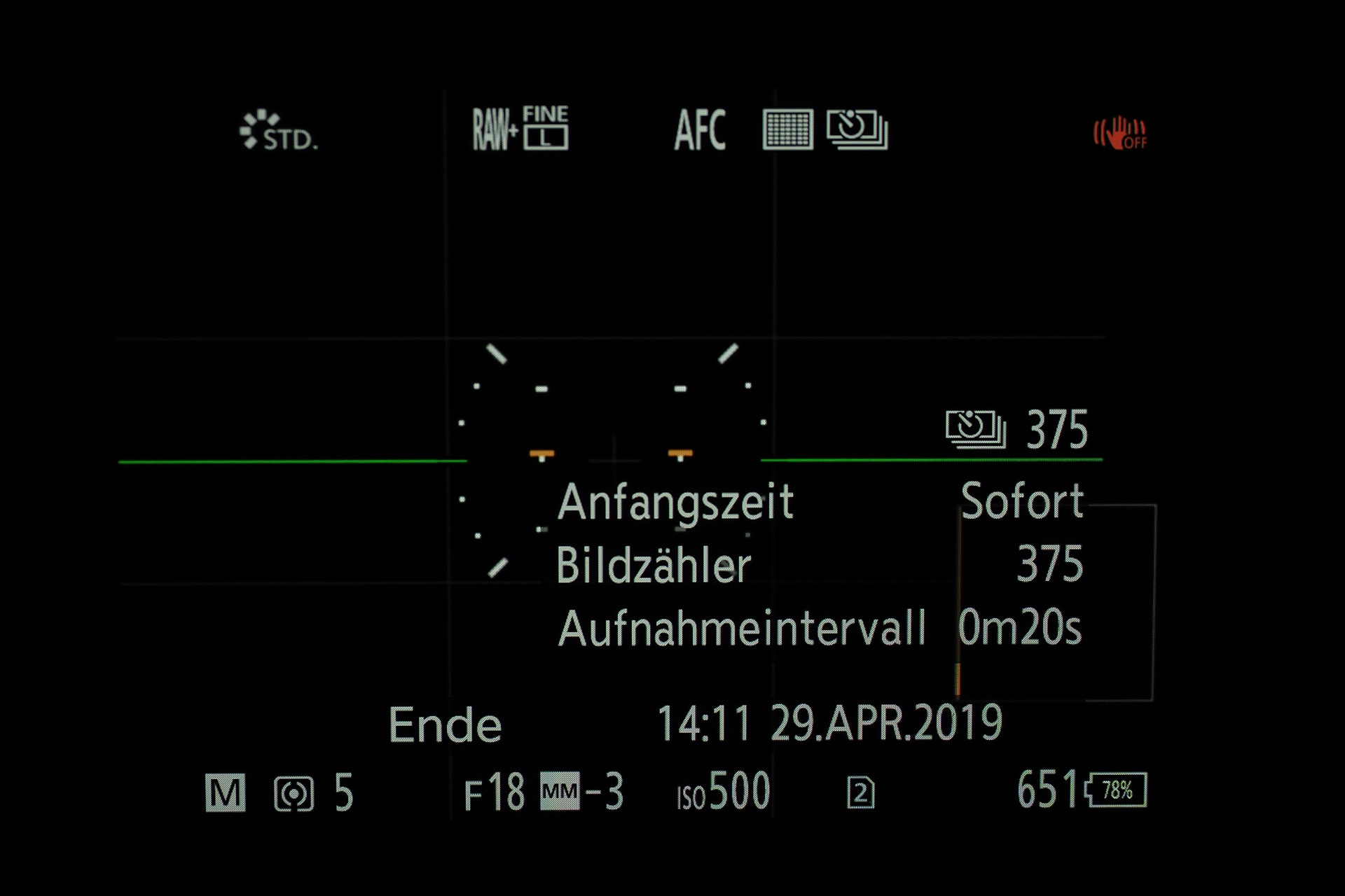 Zeitraffer-Aufnahmen starten.