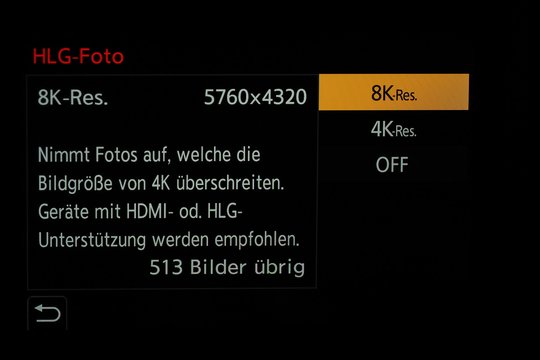Auswahl der HLG-Fotogrösse.