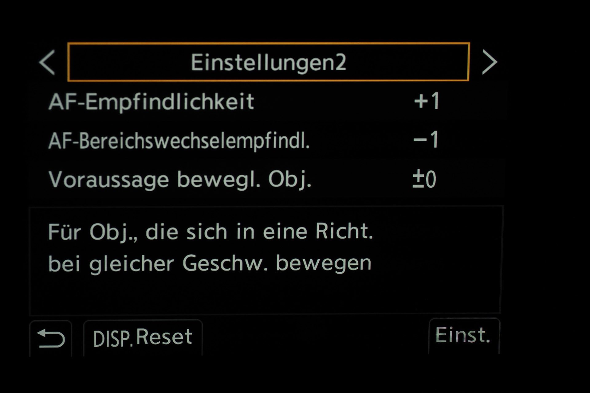 AF-C-Einstellungen 2, gleiche Richtung und Geschwindigkeit.