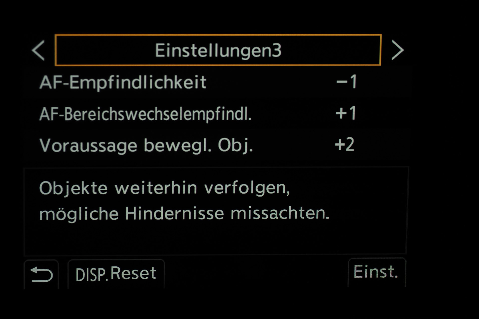 AF-C-Einstellungen 3, Hindernisse missachten.