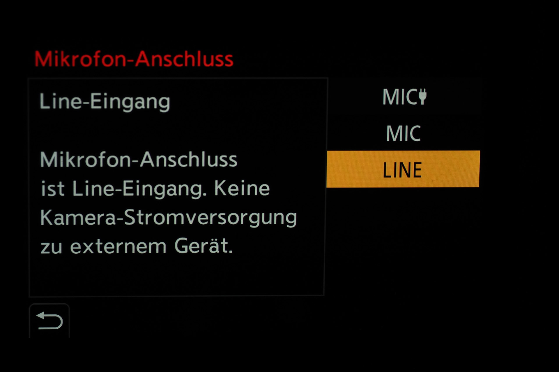 Wahl des Mikrofon-Anschlusses.
