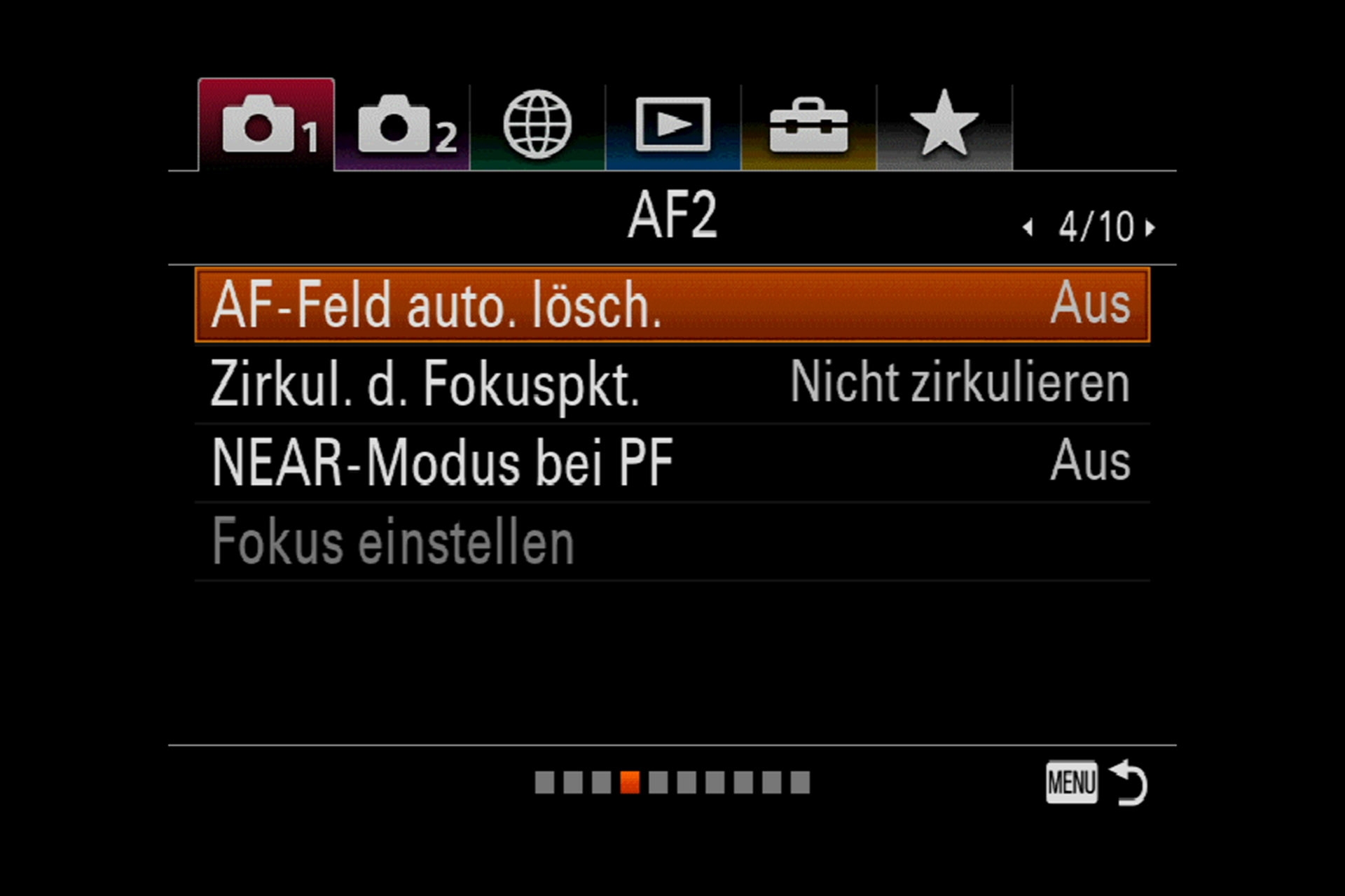 Kamera-Einstellung 1, Autofokus-Menü 2.