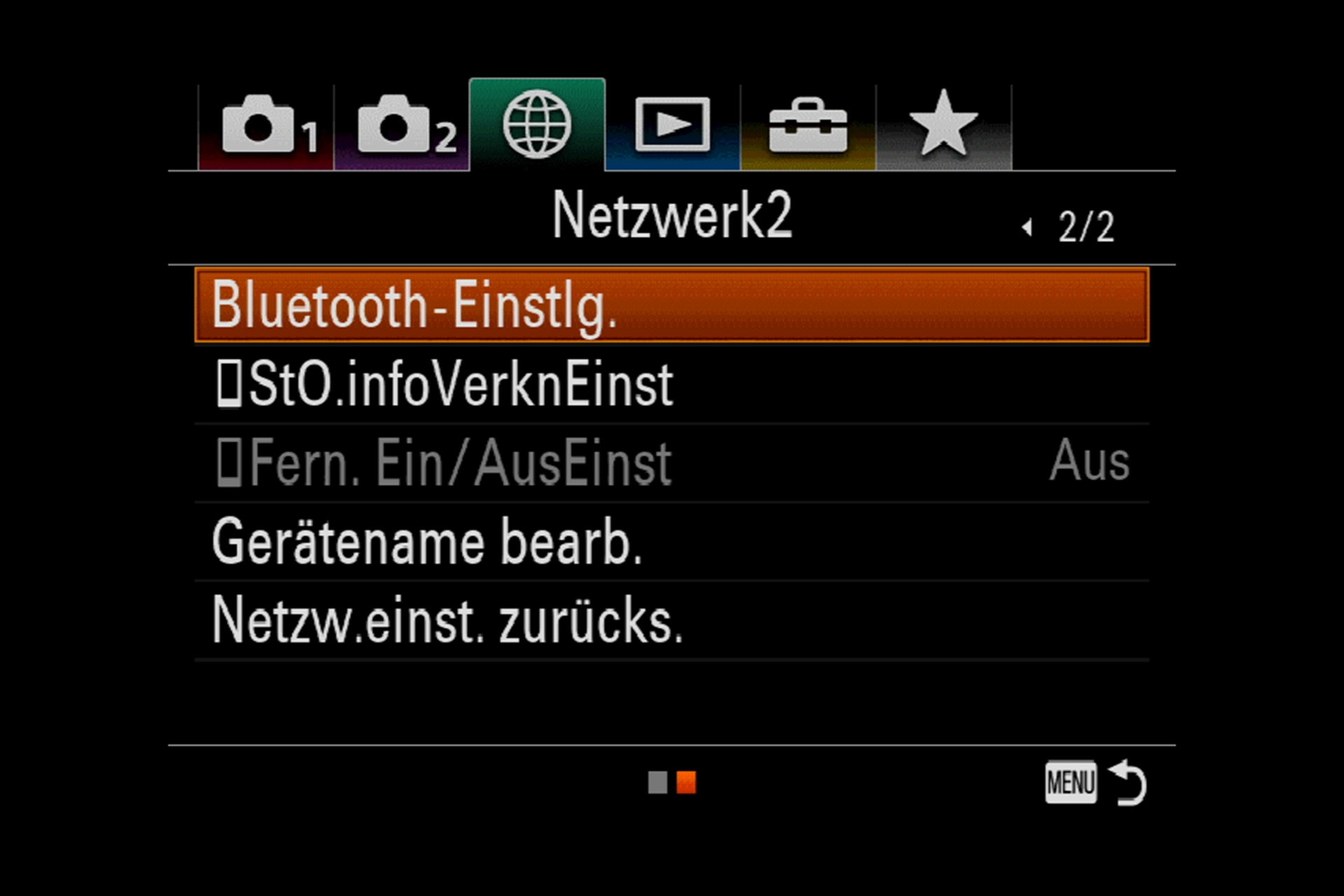 Netzwerk 2 Menü.