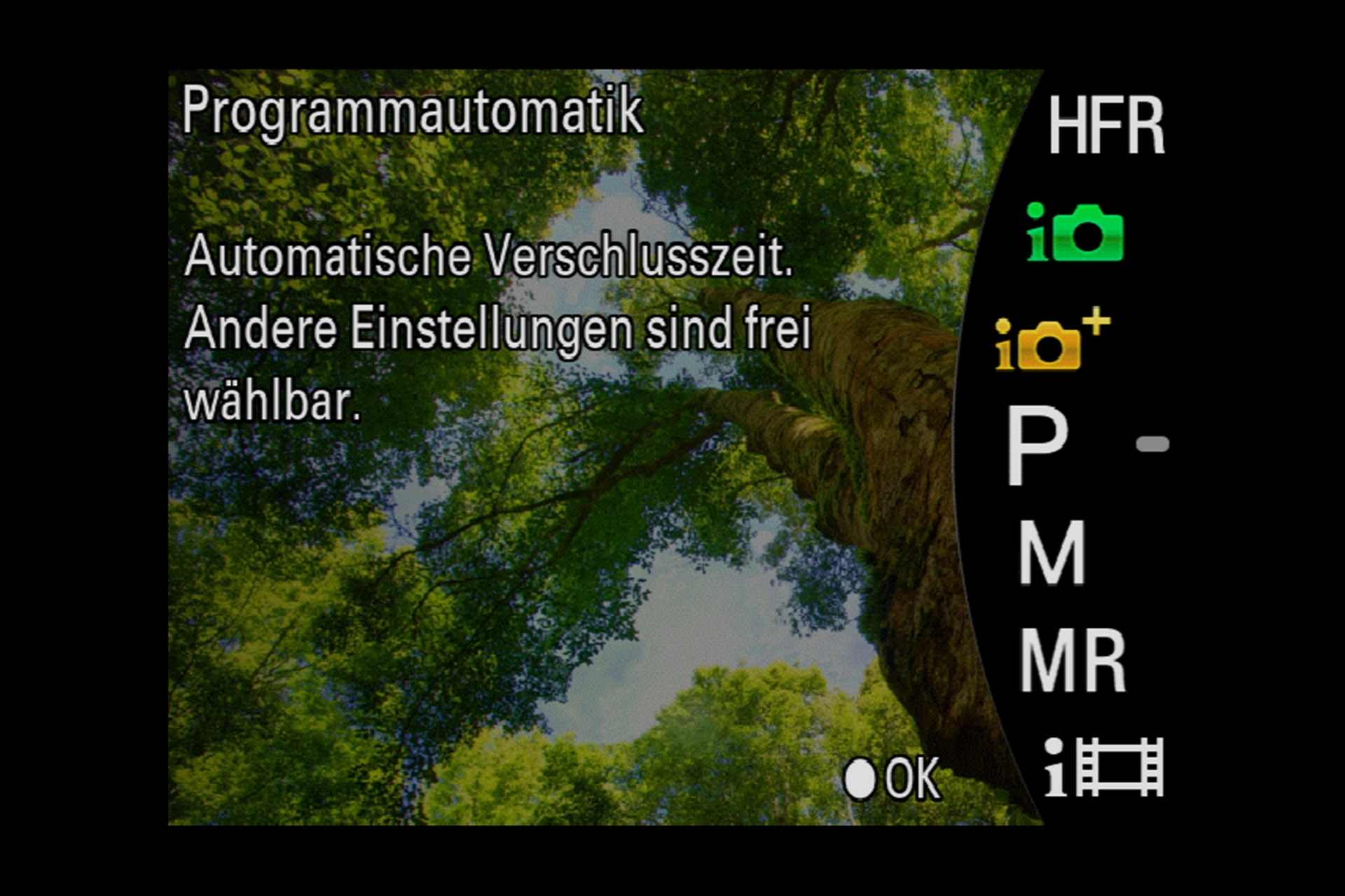 Kamera-Einstellung 1, Auswahl des Aufnahme-Modus. 