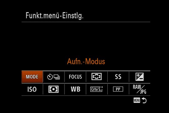 Funktionsmenü, Einstellungs-Übersicht.