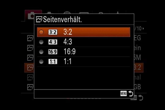 Kamera-Einstellung 1, Seitenverhältnis-Auswahl.
