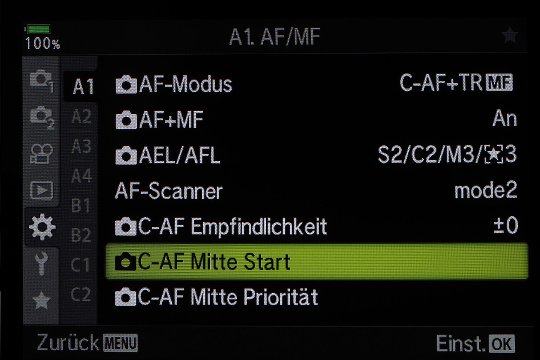 Autofokus-Menü A1: Auswahl des AF-Modus und dessen Verhalten.