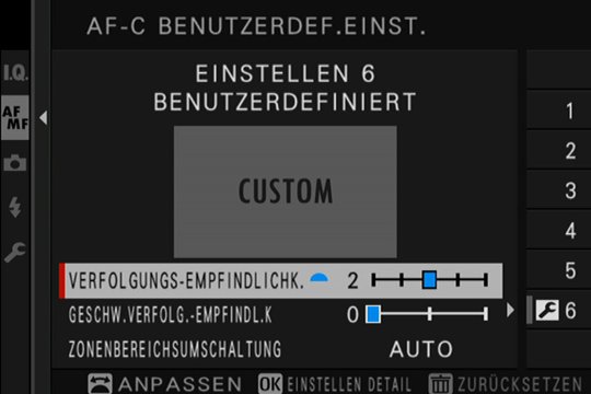 Einstellung 6: Frei programmierbar; Anwender können alle drei Parameter selbst bestimmen.