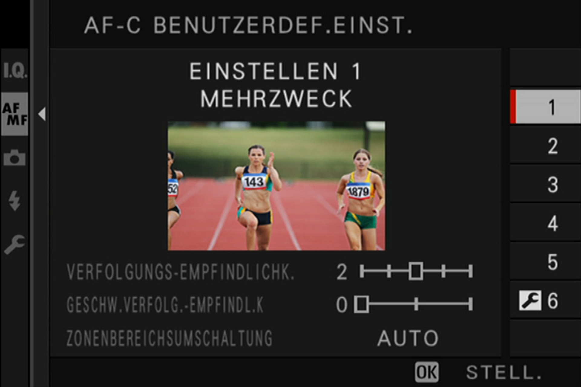 Einstellung 1: Standard-Tracking-Option für ein weites Feld an sich bewegenden Objekten.