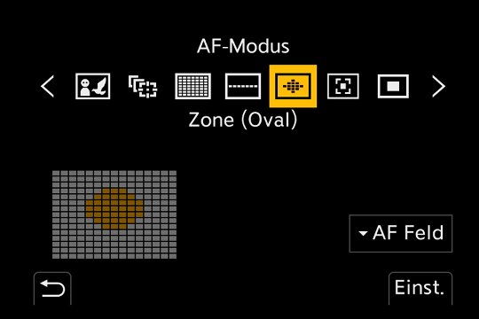Auswahl der verschiedenen AF-Zonen und Fokusfelder.