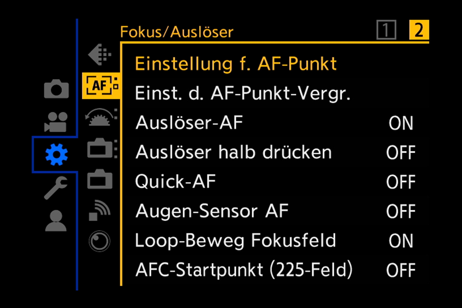 Verschiedene Autofokus-Grundeinstellungen.