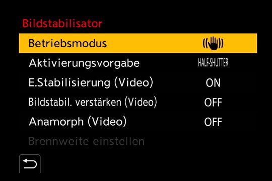 Video-Untermenü; Bildstabilisator