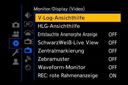 Einstellungs-Untermenü, Monitor/Display-Einstellungen