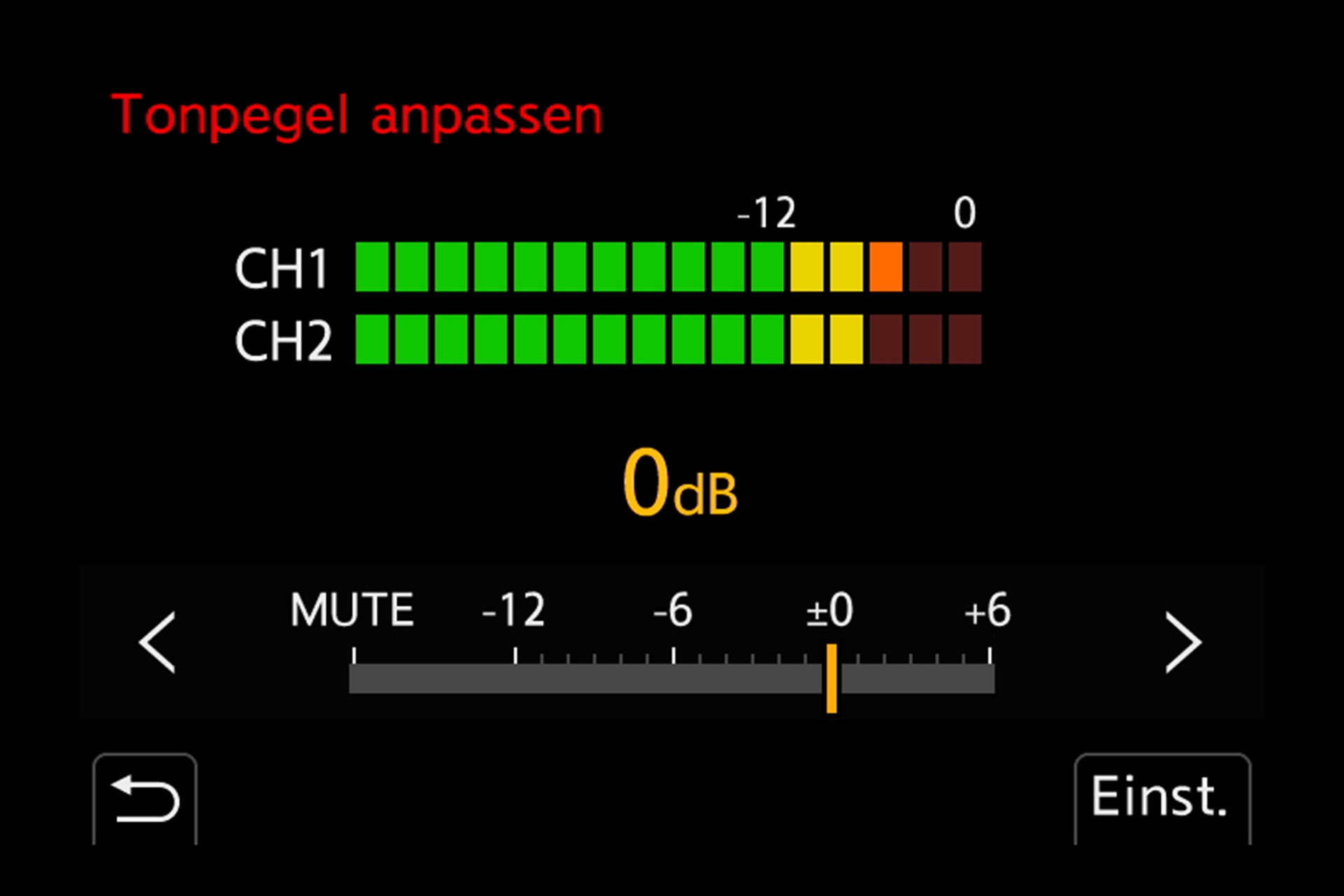 Video-Untermenü; Tonpegel