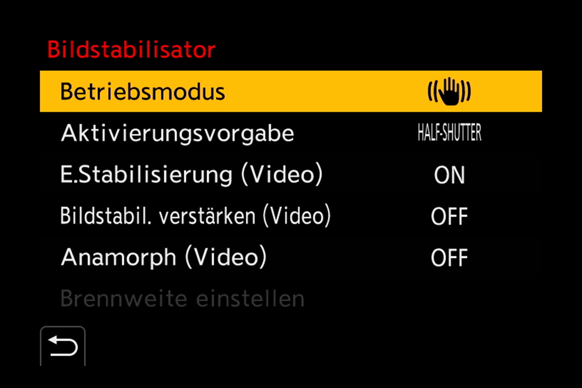 Video-Untermenü; Bildstabilisator