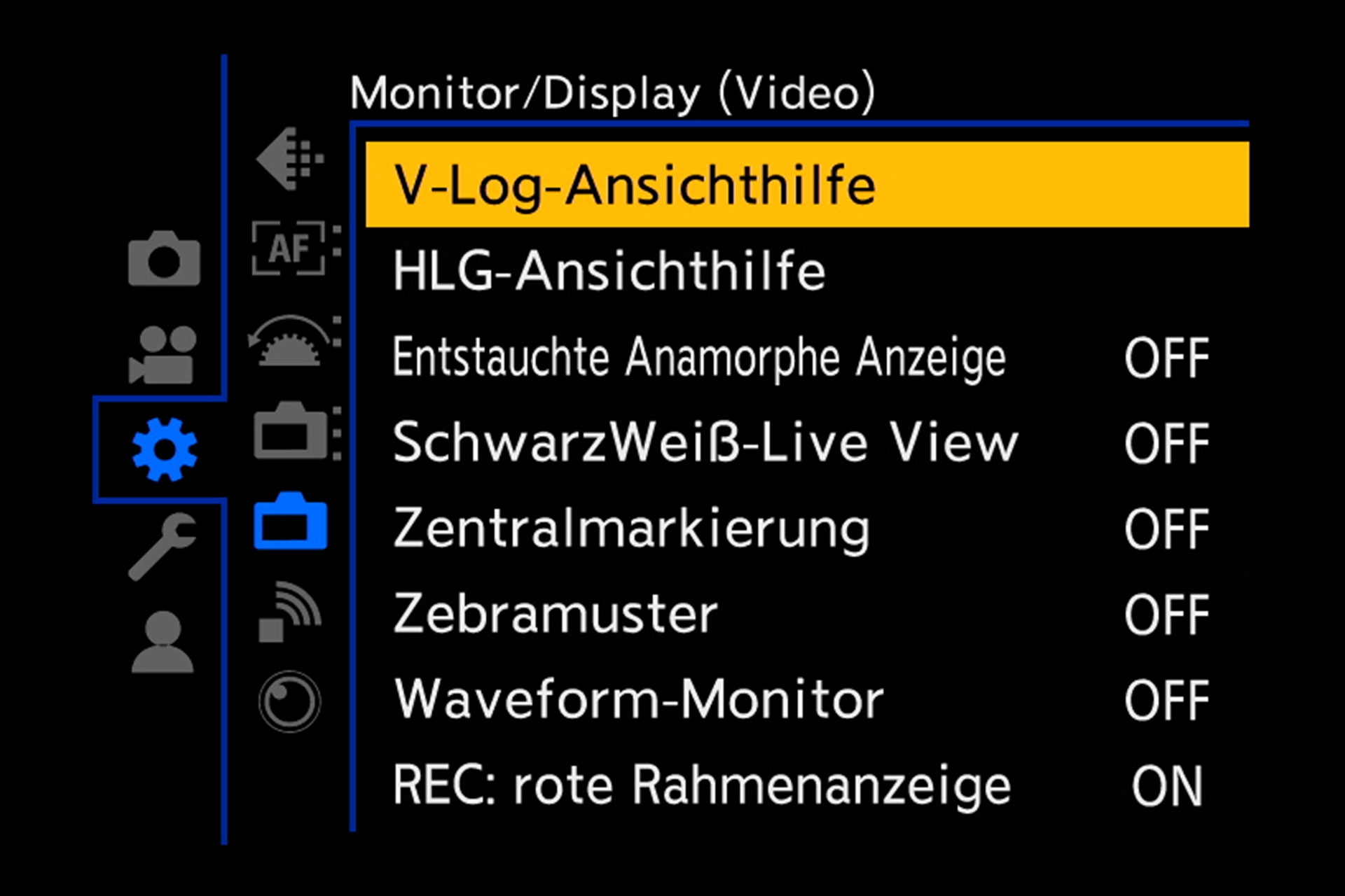 Einstellungs-Untermenü, Monitor/Display-Einstellungen