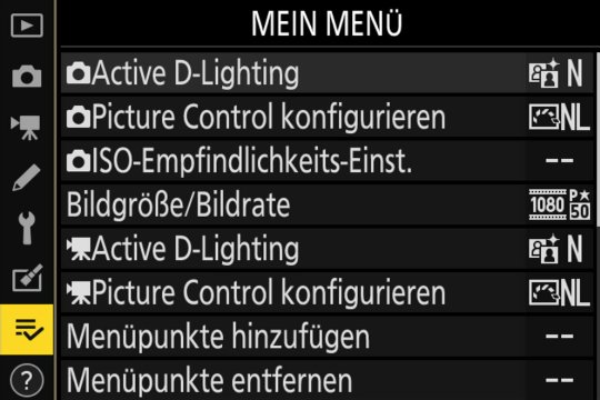 Unter «Mein Menü» können oft benötigte Menü-Einstellungen gesammelt werden.