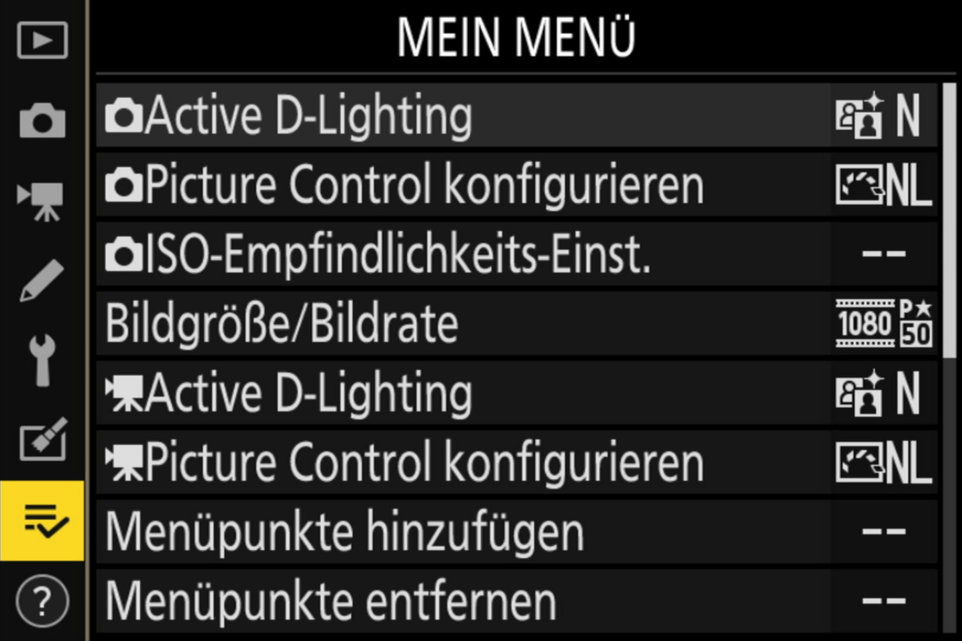 Unter «Mein Menü» können oft benötigte Menü-Einstellungen gesammelt werden.